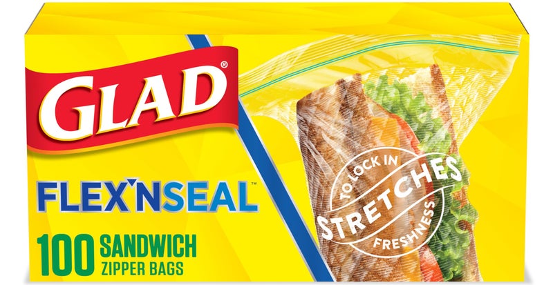 Glad Flex'N Seal Food Storage Plastic Bags, Sandwich, 100 Count, Pack of 4 (Package May Vary) - Image 1